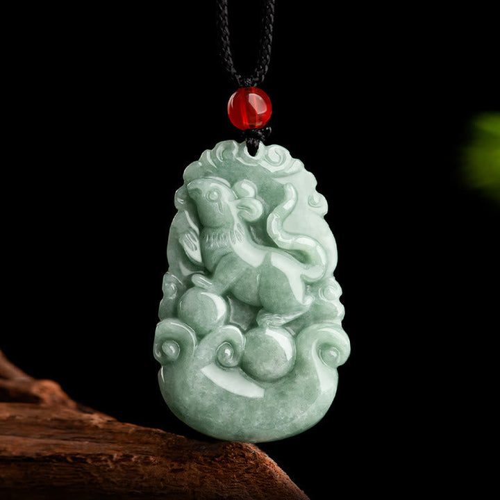 Jade Kette Anhänger Tierkreis Natur Glück grüner Stein Halskette