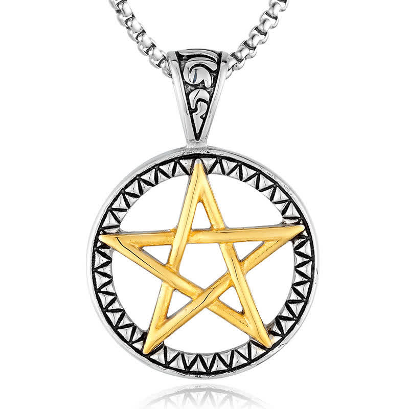 Kette Titanstahl Pentagramm Balance gold silber