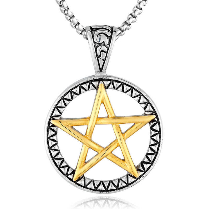 Kette Titanstahl Pentagramm Balance gold silber