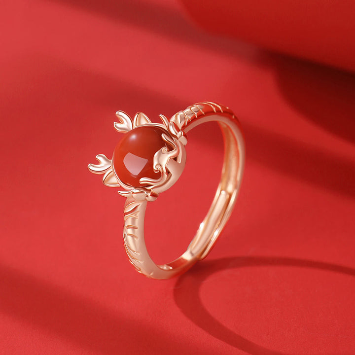 Roter Achat Drachen Ring 925 Silber elegantes Design Schutzstein.