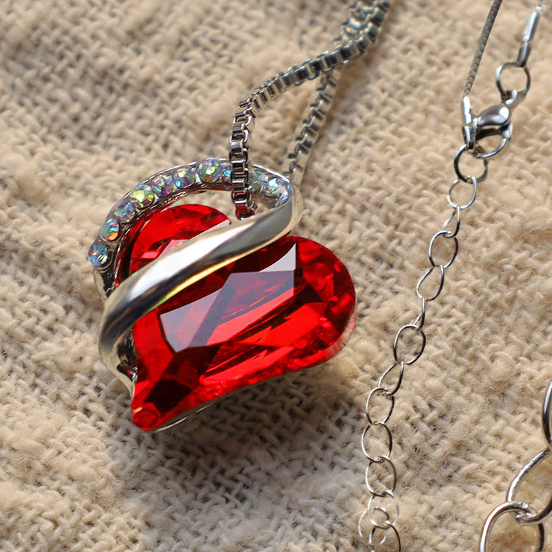 Kette Rubin Herz rotes Kristall Anhänger silber Kettenglied Schmuck