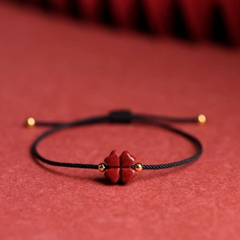 Armband Vierblättriges Kleeblatt Rot Schnur - Segen