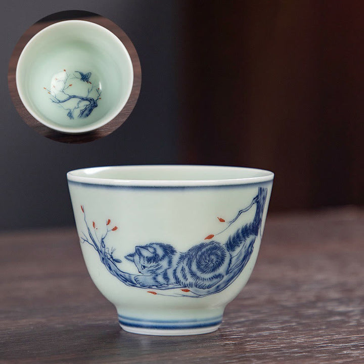 Teetasse Mit Henkel Blaue Landschaft Lotus Katze Katze klettert auf Baum