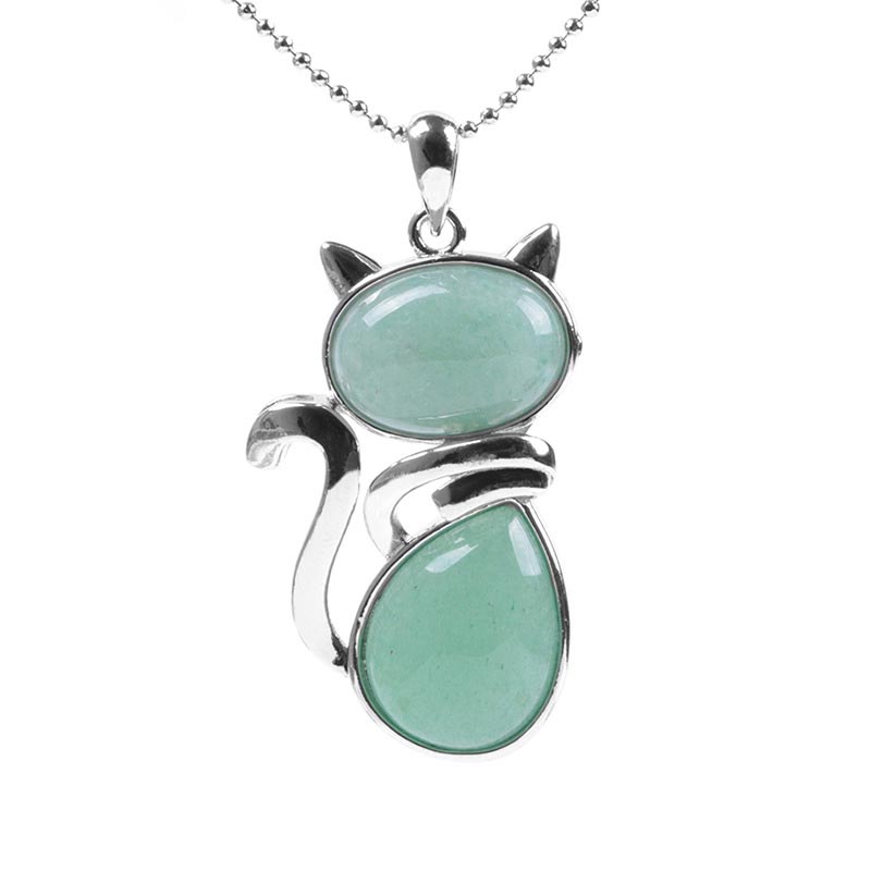 Kette Grünaventurin Katze Glück Anhänger silber Naturstein elegant