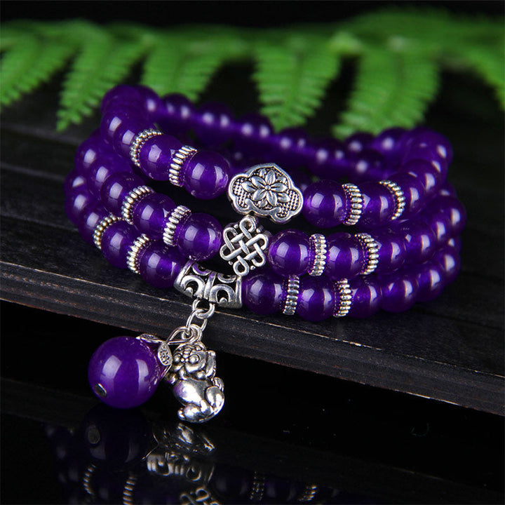 Amethyst Pixiu Armband violett Perlen Silber Anhänger Wohlstand elegant