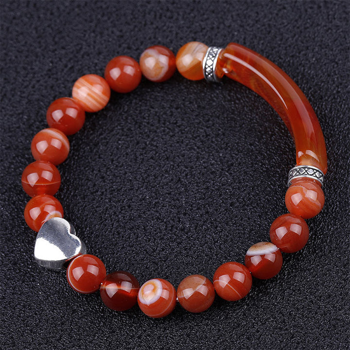 Rotes Achat Armband Kristall Perlen Unisex Herz Silber elegant