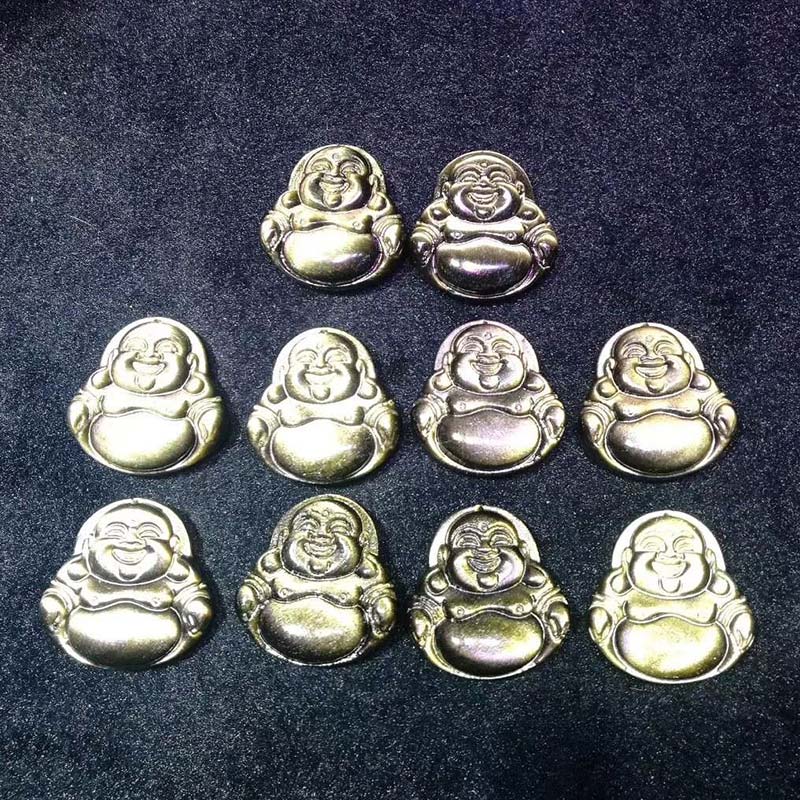 Obsidian Lachender Buddha Wohlstand Anhänger goldglänzend