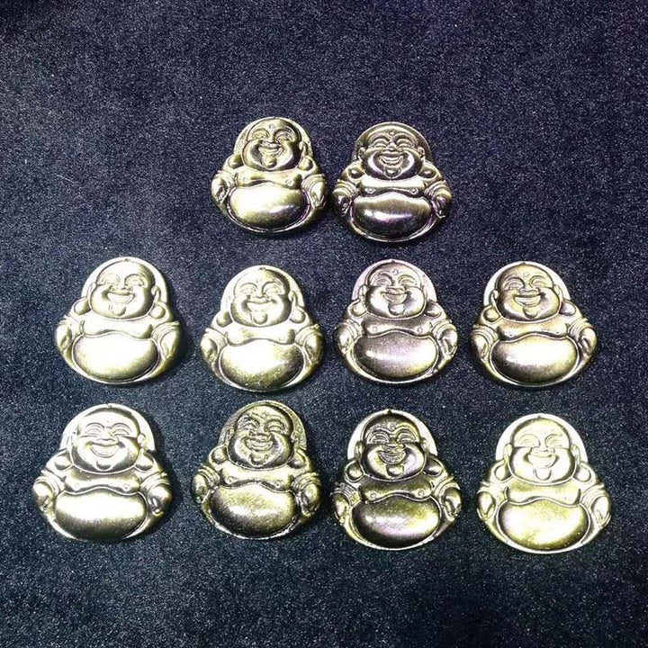 Obsidian Lachender Buddha Wohlstand Anhänger goldglänzend