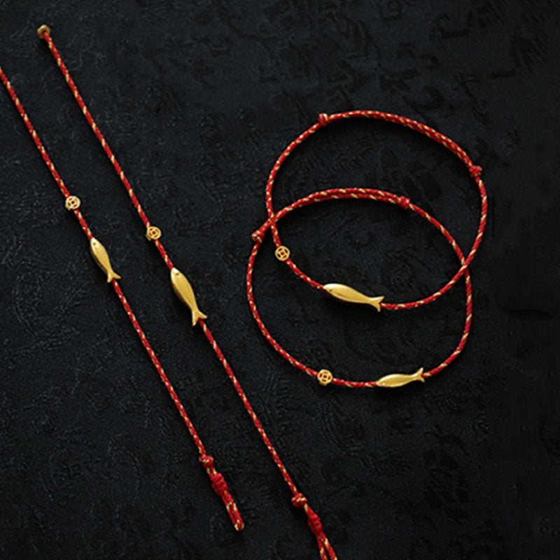 Rotes Armband Koi Fisch – Glück & Wohlstand Segen mit goldenen Verzierungen