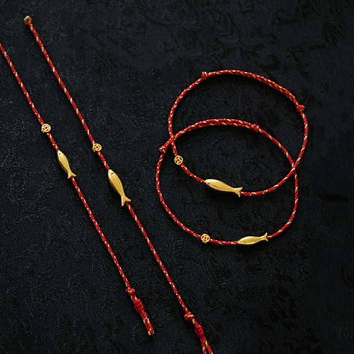 Rotes Armband Koi Fisch – Glück & Wohlstand Segen mit goldenen Verzierungen