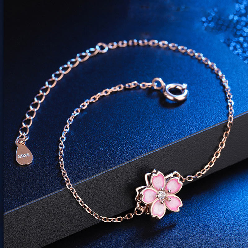 Rosegold Armband 925 Silber mit rosa Blüten Anhänger elegant.