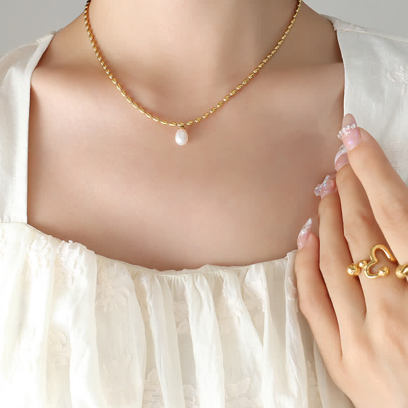 Anhänger Kette Perle gold Tropfen elegant
