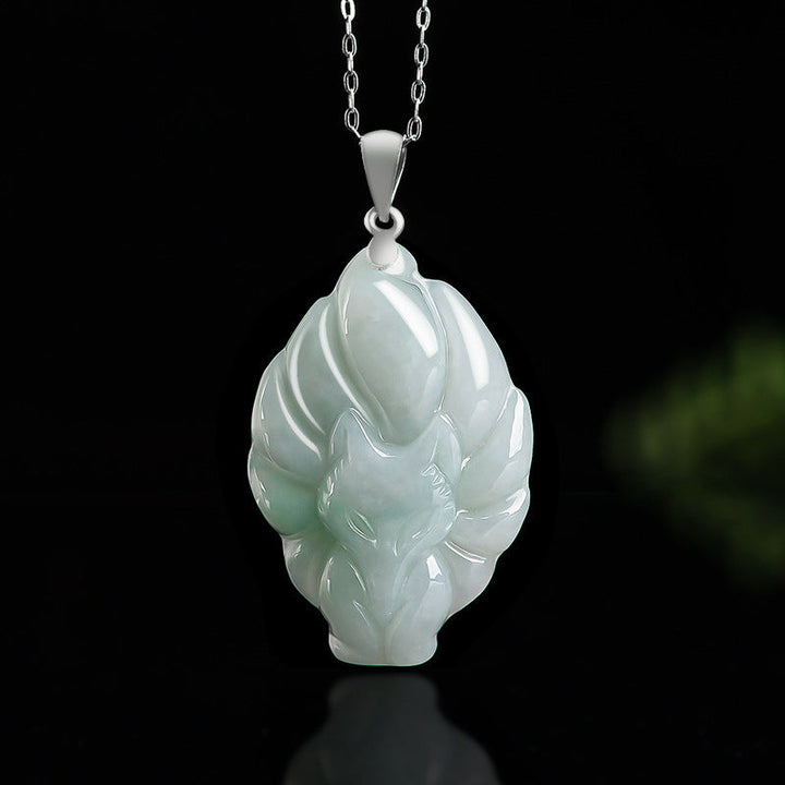 Kette Jade Neunschweif-Fuchs Natur Wohlstand Silber