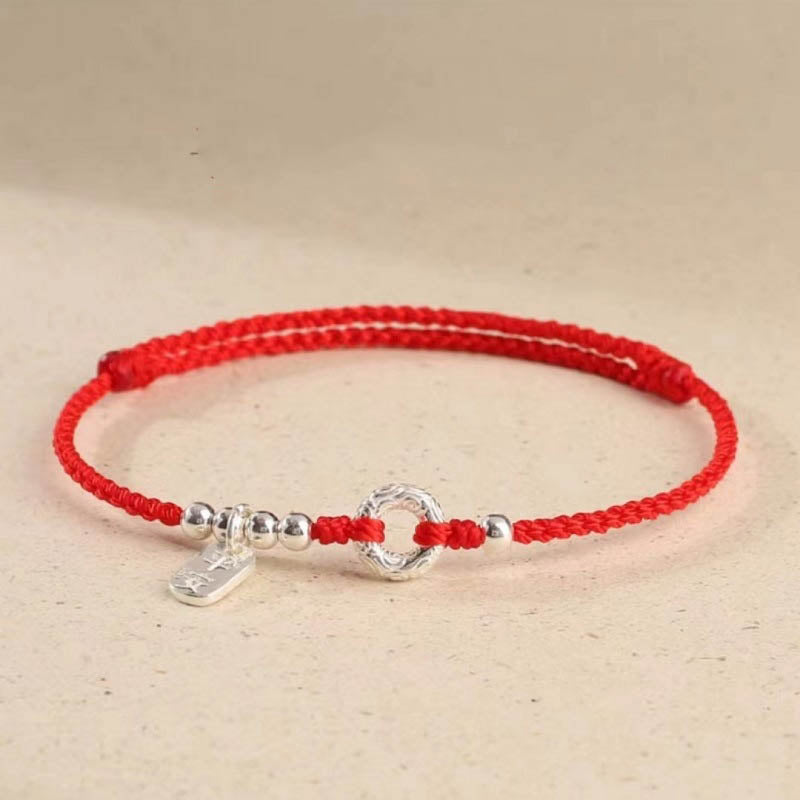 Rotes Armband 925 Silber – Frieden mit silbernen Perlen elastisch