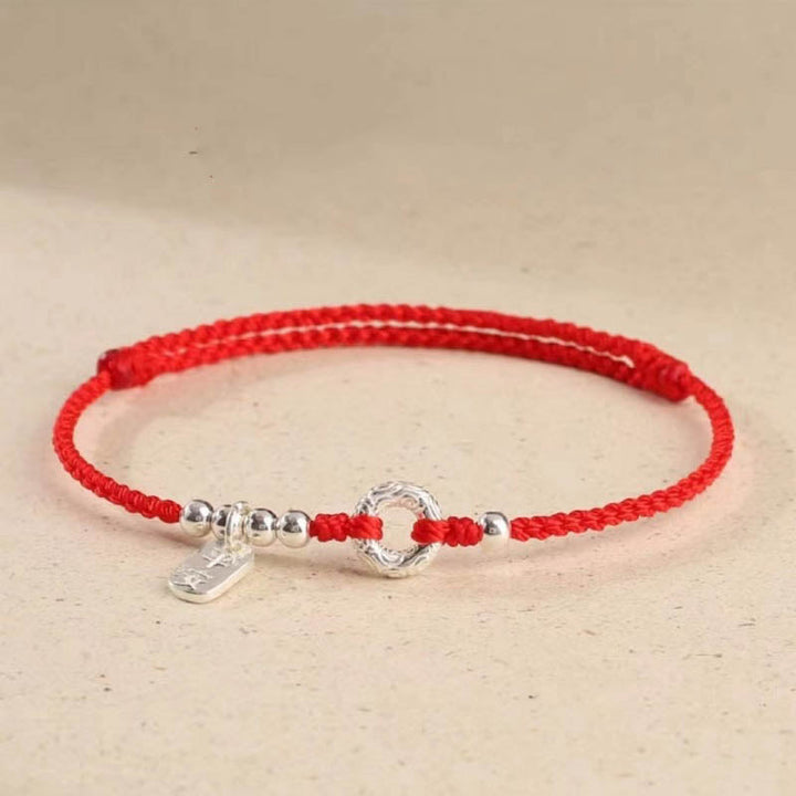 Rotes Armband 925 Silber – Frieden mit silbernen Perlen elastisch