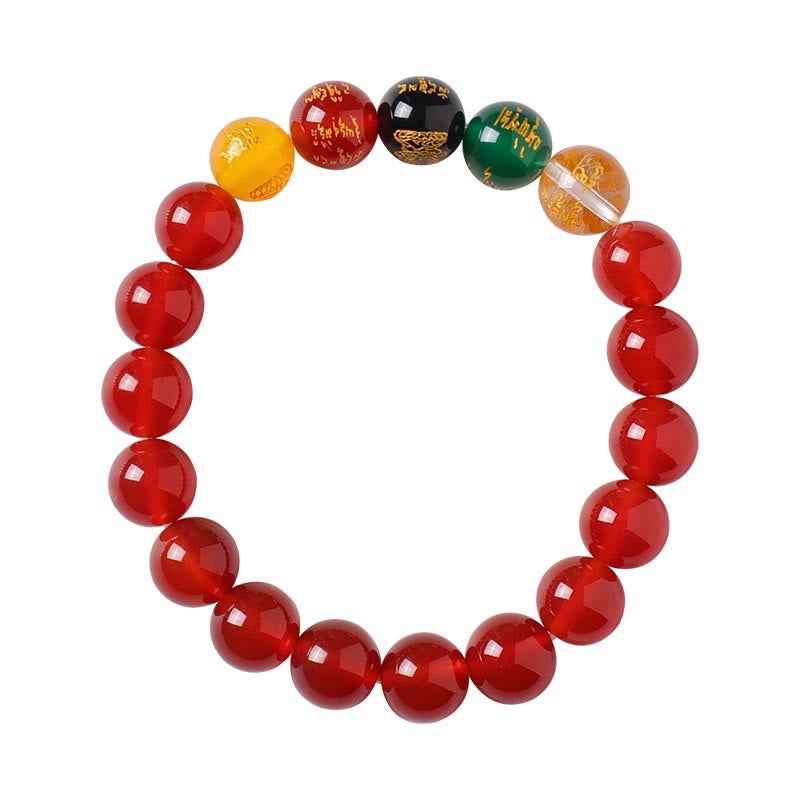Armband Kristall Achat Fünf Elemente rote Natursteine elastisch Wohlstand