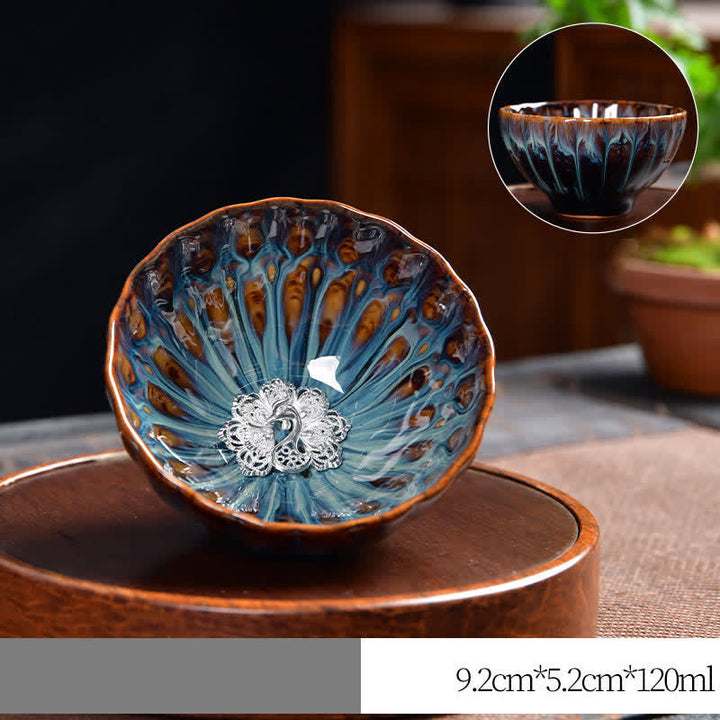 Große Teetasse Silber / Pfau