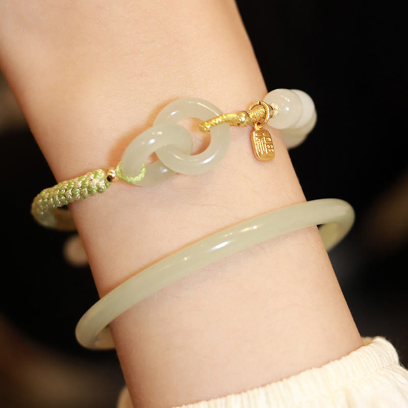 Jade Armband Fu-Zeichen Frieden Fülle Gold Schnur Handgelenk elegant