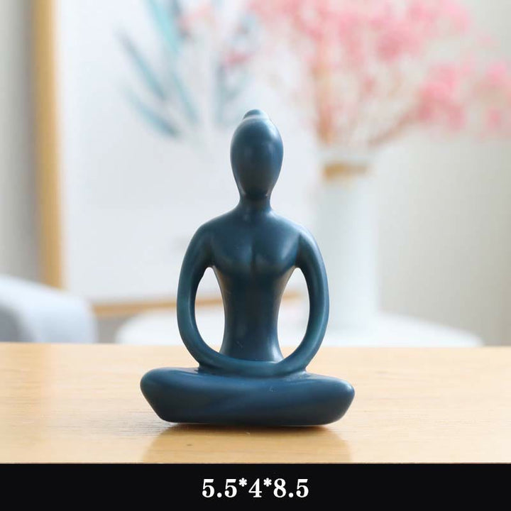Buddha Statue Yoga Meditation Keramik Blau / Nachdenkend