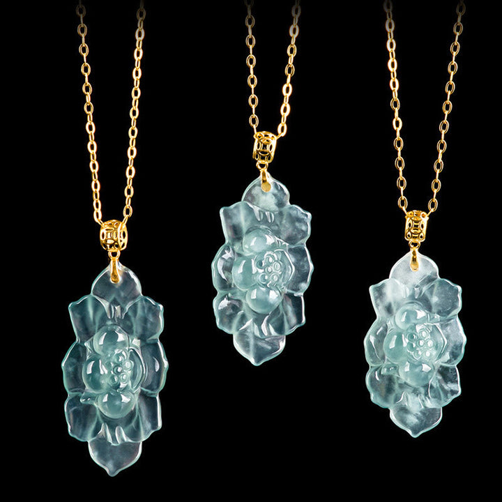Anhänger Kette Jade Lotos Natur Wohlstand Gold