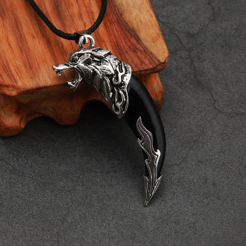Anhänger Kette Titanium Wolfzahn Schutz schwarz Silber
