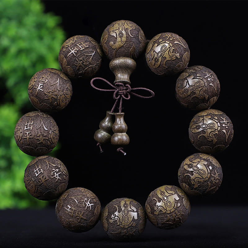 Armband Rosenholz Kupfer Chinesisches Tierkreis Perlen handgefertigt Bronze.