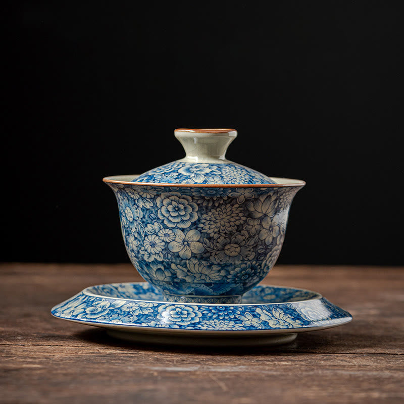 Teetassen Aus Porzellan Gaiwan Pfingstrose 160 ml (Untertasse 15,3 cm)