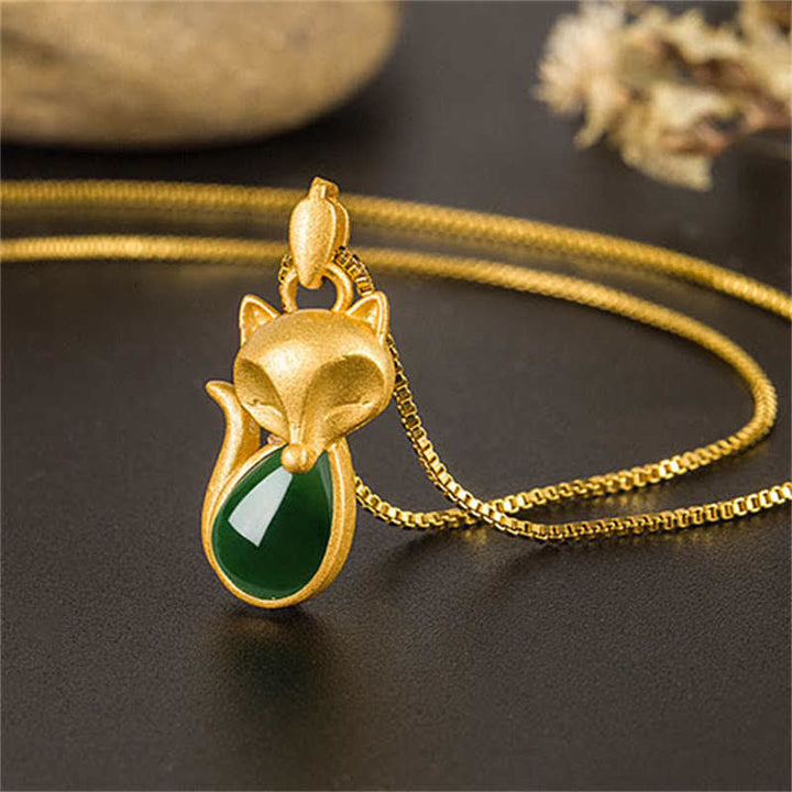 Kette grüner Chalcedon Fuchs Edelstein Mut gold