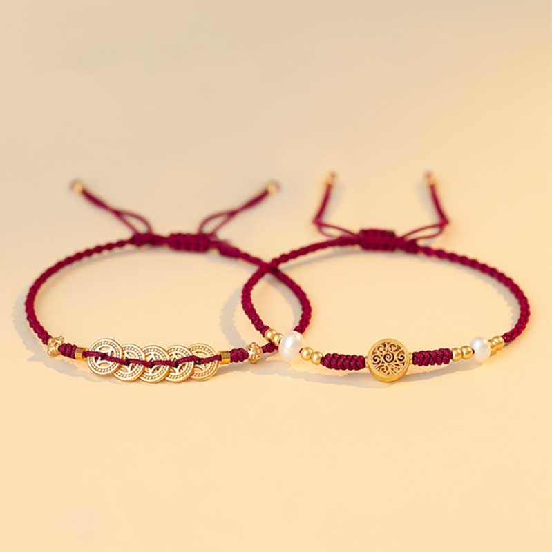 Armband Kupfer mit Glück & Stärke Charm burgunderrot elastisch.