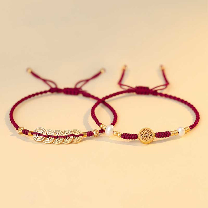 Armband Kupfer mit Glück & Stärke Charm burgunderrot elastisch.
