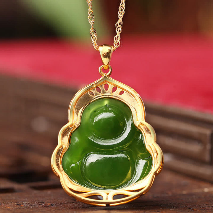 Jade Anhänger Buddha Glück Schutz Gold