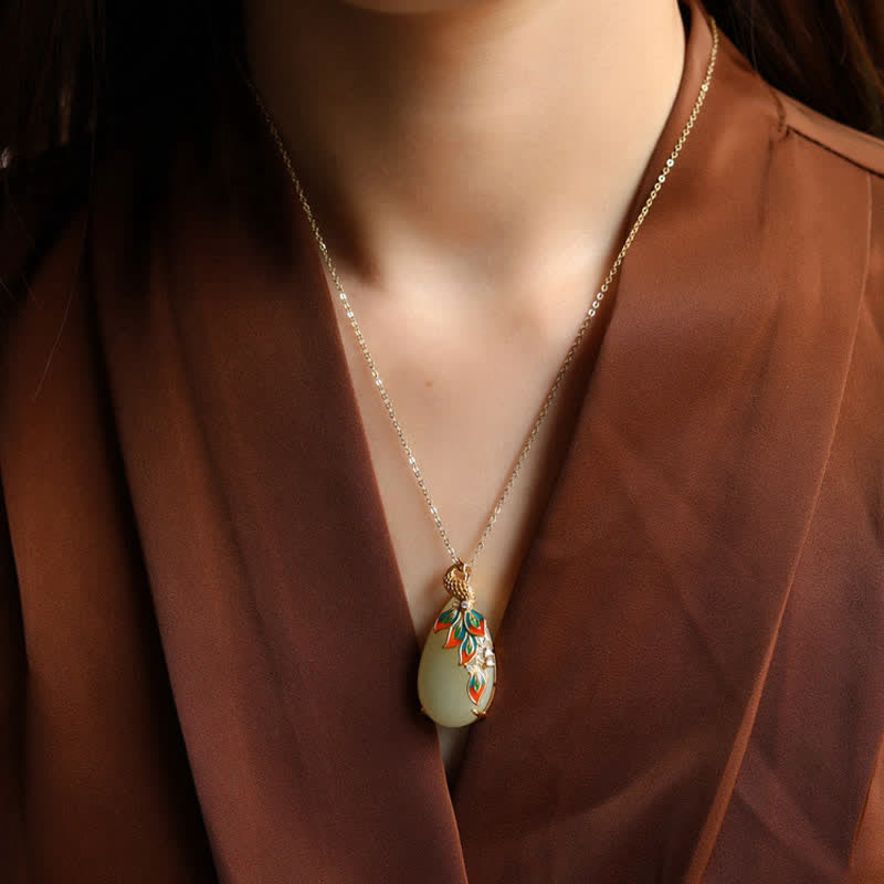 Pfau Jade Anhänger Kette Glück Schutz