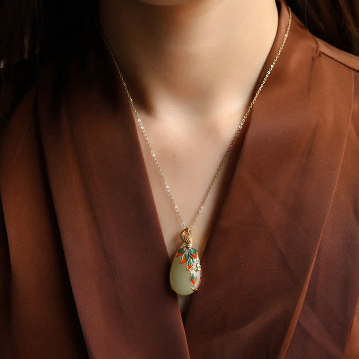 Pfau Jade Anhänger Kette Glück Schutz