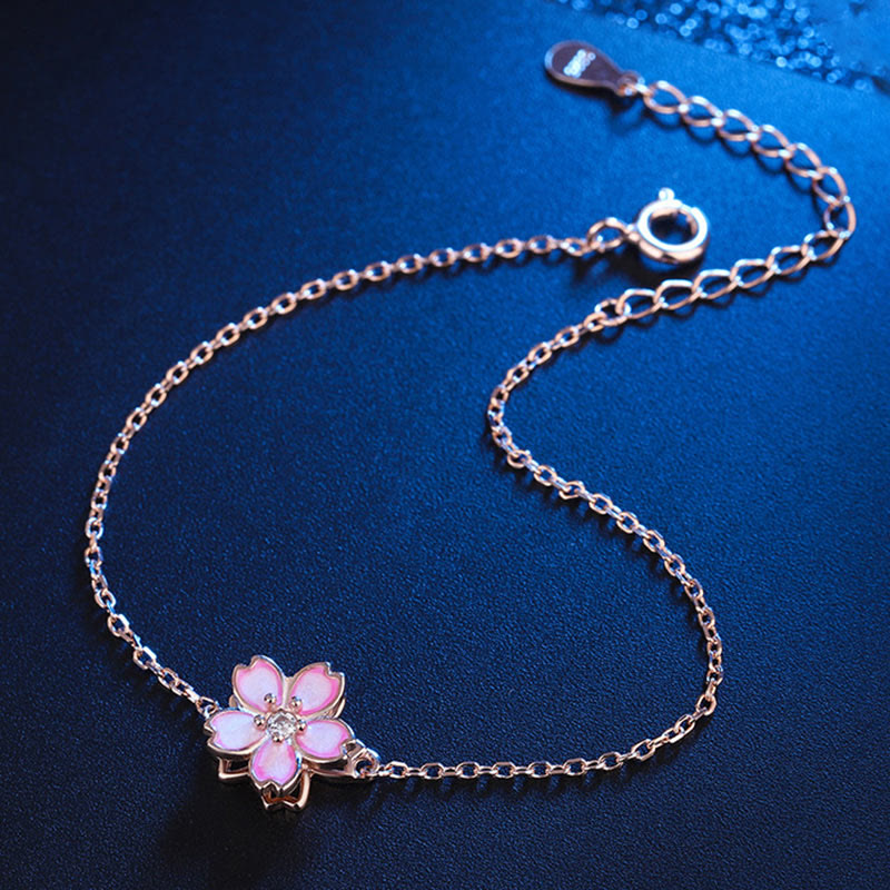 Zartes Blüten-Armband 925 Silber mit rosa Blume und Kristall elegant.