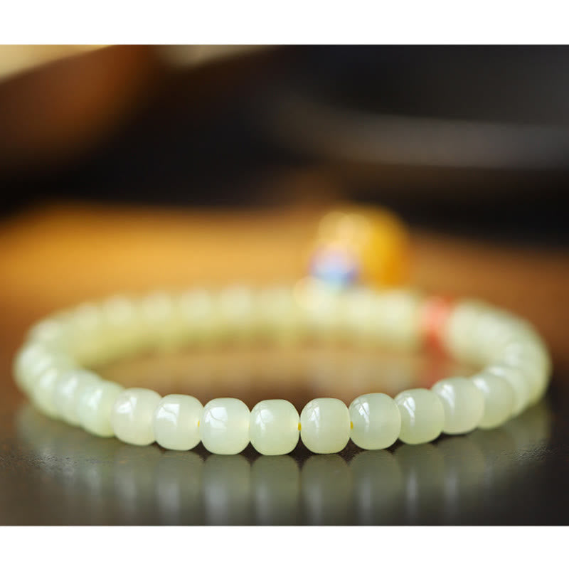 Elfenbein Jadeit Perlen Armband elastisch Naturstein glänzend Kristall