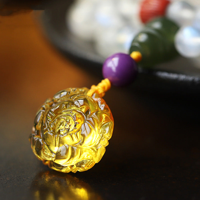 Goldenes Lotus Armband mit lila Perle und schwarzem Faden Schmuck