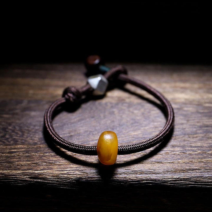 Gelber Bernstein Armband 925 Silber Chinesisches Tierkreis Naturstein braun