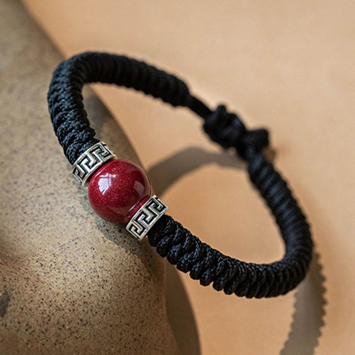 Armband 925 Silber Zinnober Ruhe schwarze Kordel elegant tragbar