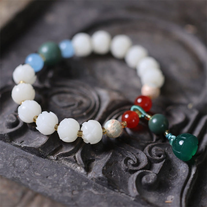 Armband Bodhi Lotus – Frieden & Harmonie & Energie weiße Perlen grün rot