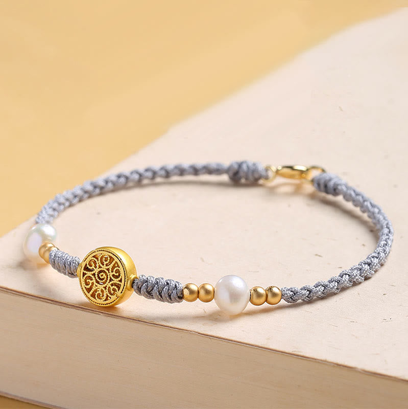 Armband Kupfer Perle – Glück grau Seil golden Perlen elegant