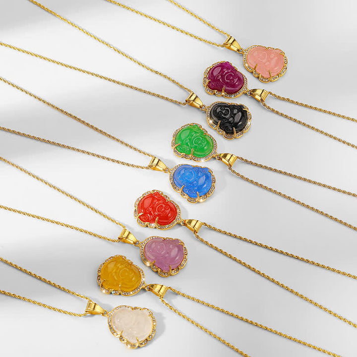 Buddha Anhänger – mehrfarbig – Jade – Gold – Glück