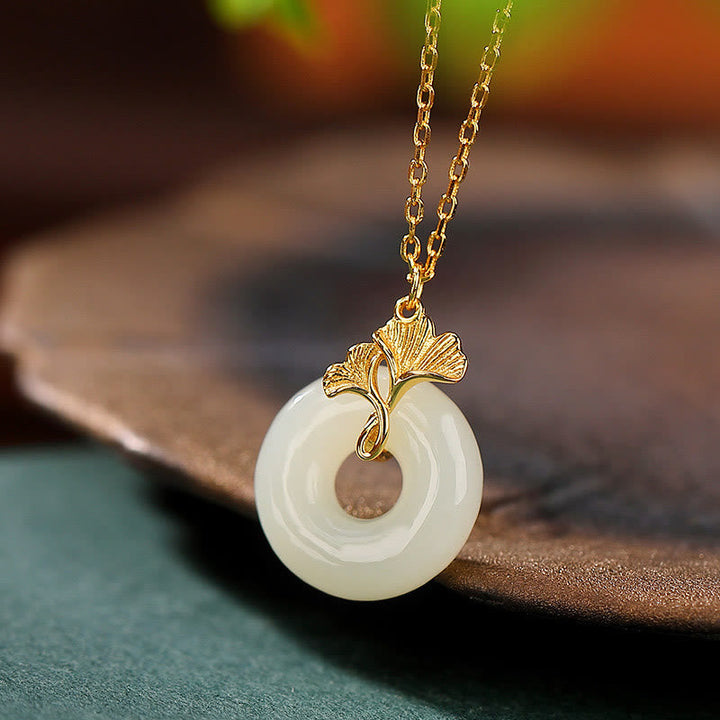 Kette Hetian-Jade Ginkgo Natur – Glück