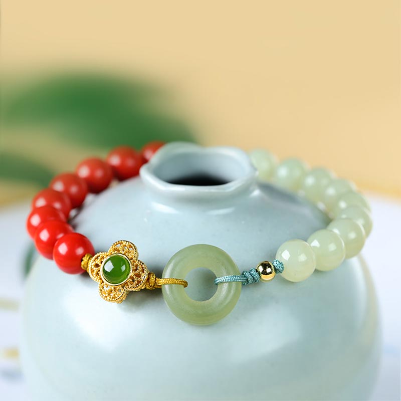 Armband Zinnober Jade – Segen Energie mit roten Perlen grünem Stein