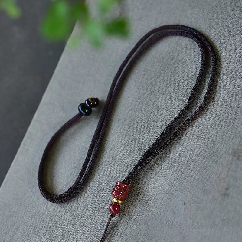 Kette Kupfer Koi Friedensschnalle Wohlstand schwarze Kordel Naturstein Perlen