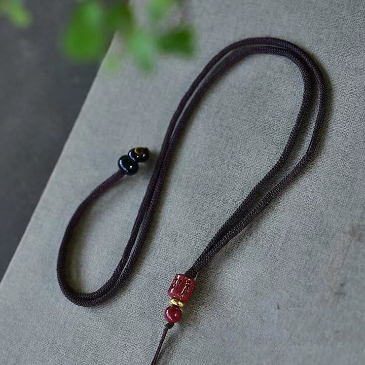 Kette Kupfer Koi Friedensschnalle Wohlstand schwarze Kordel Naturstein Perlen