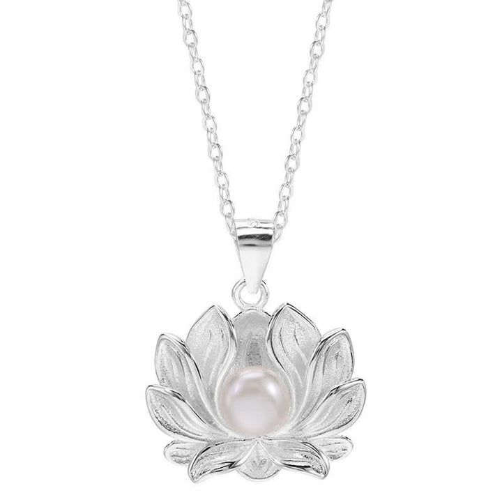 Kette Sterling-Silber Lotus Perle Wohlstand Blüte
