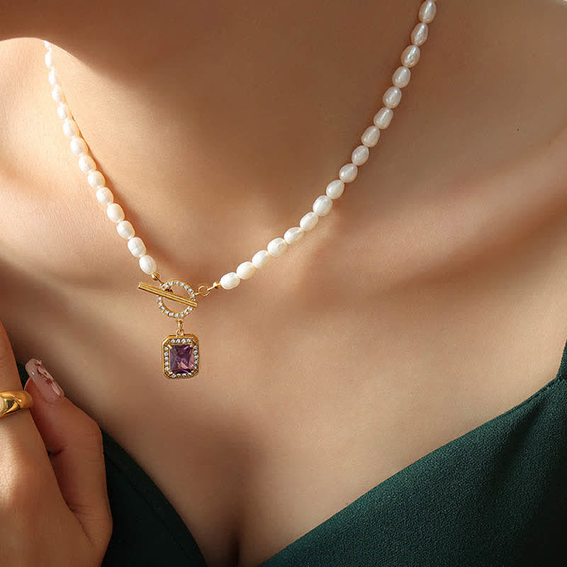 Anhänger Perle Zirkon lila gold Perlenkette