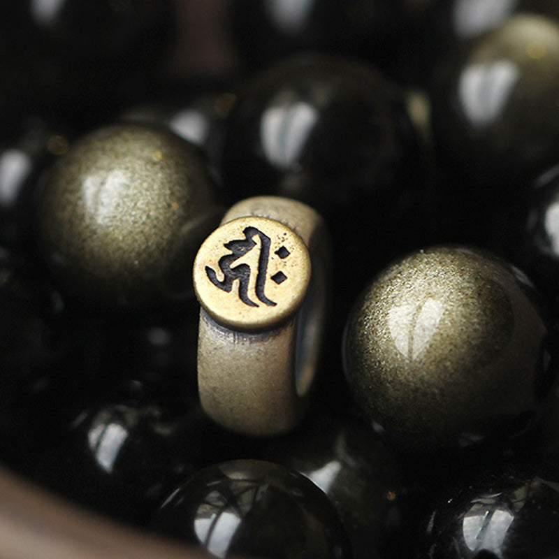 Armband Obsidian Chinesisches Tierkreis schwarze Perlen Goldakzent Schmuck