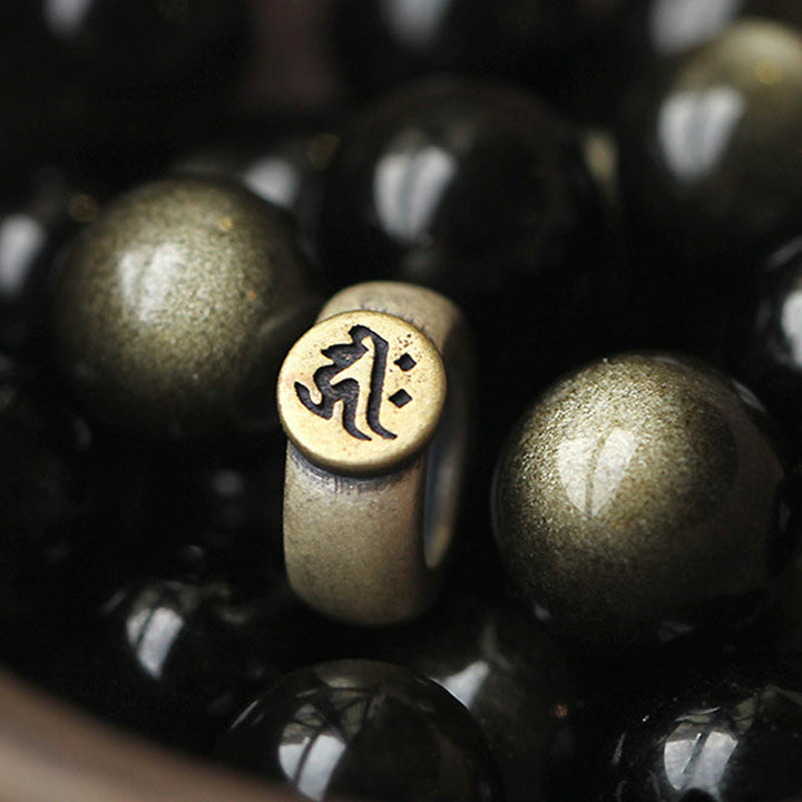 Armband Obsidian Chinesisches Tierkreis schwarze Perlen Goldakzent Schmuck