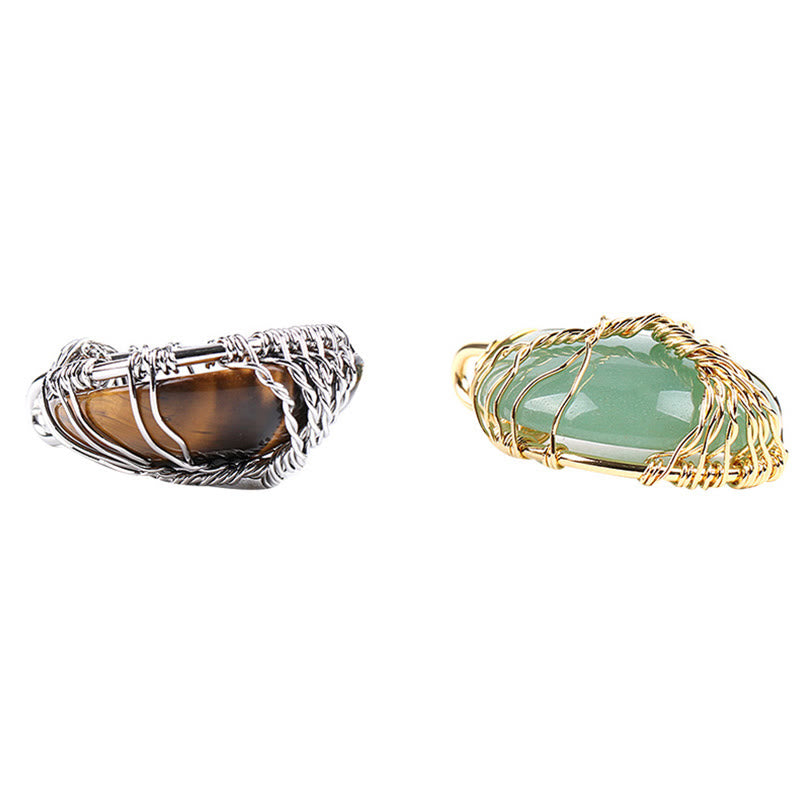 Quarz Anhänger Kette Silber Gold Draht gewickelt Naturstein Schmuck